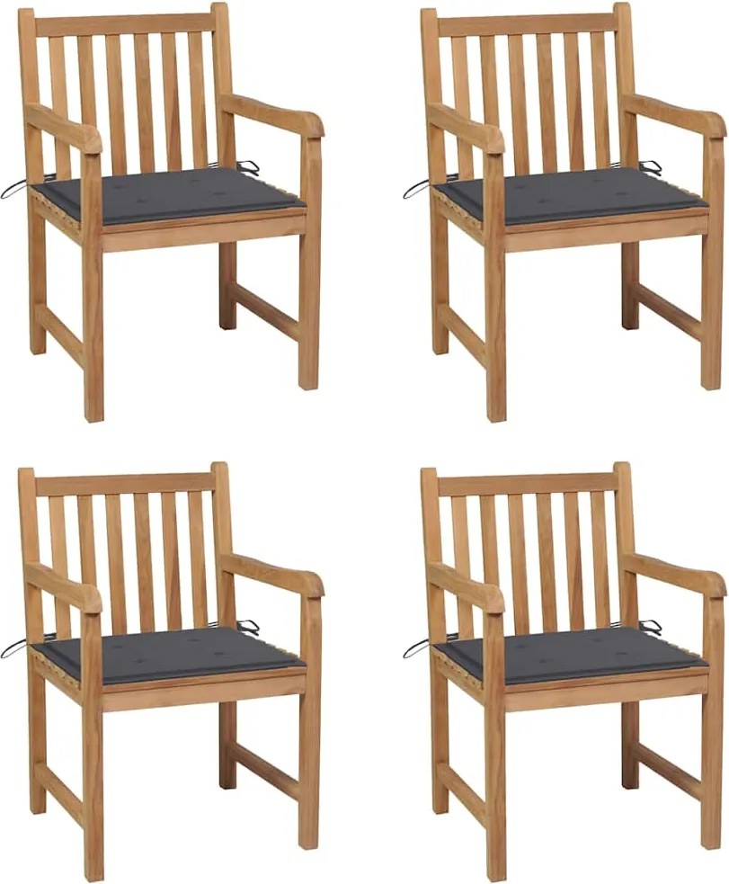 vidaXL Scaune de grădină cu perne antracit, 4 buc., lemn masiv de tec