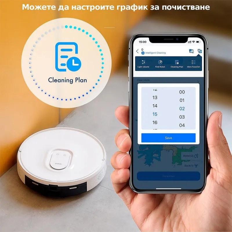 Robot aspirator Neabot NoMo Q11, Li-ion 5200 mAh, Wi-Fi, 50W, 4000 Pa, 2.5 l, Curatare uscata / umeda, Filtru HEPA lavabil, Autogolire, Alb / Negru