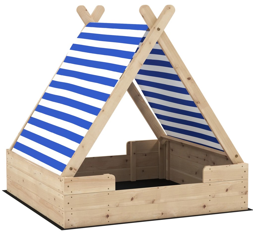 AIYAPLAY Cutie de nisip din lemn pentru copii 3-6 ani, auvent detașabil, rezistent la intemperii, 120 x 120 x 126,5 cm, lemn natur | Aosom Romania