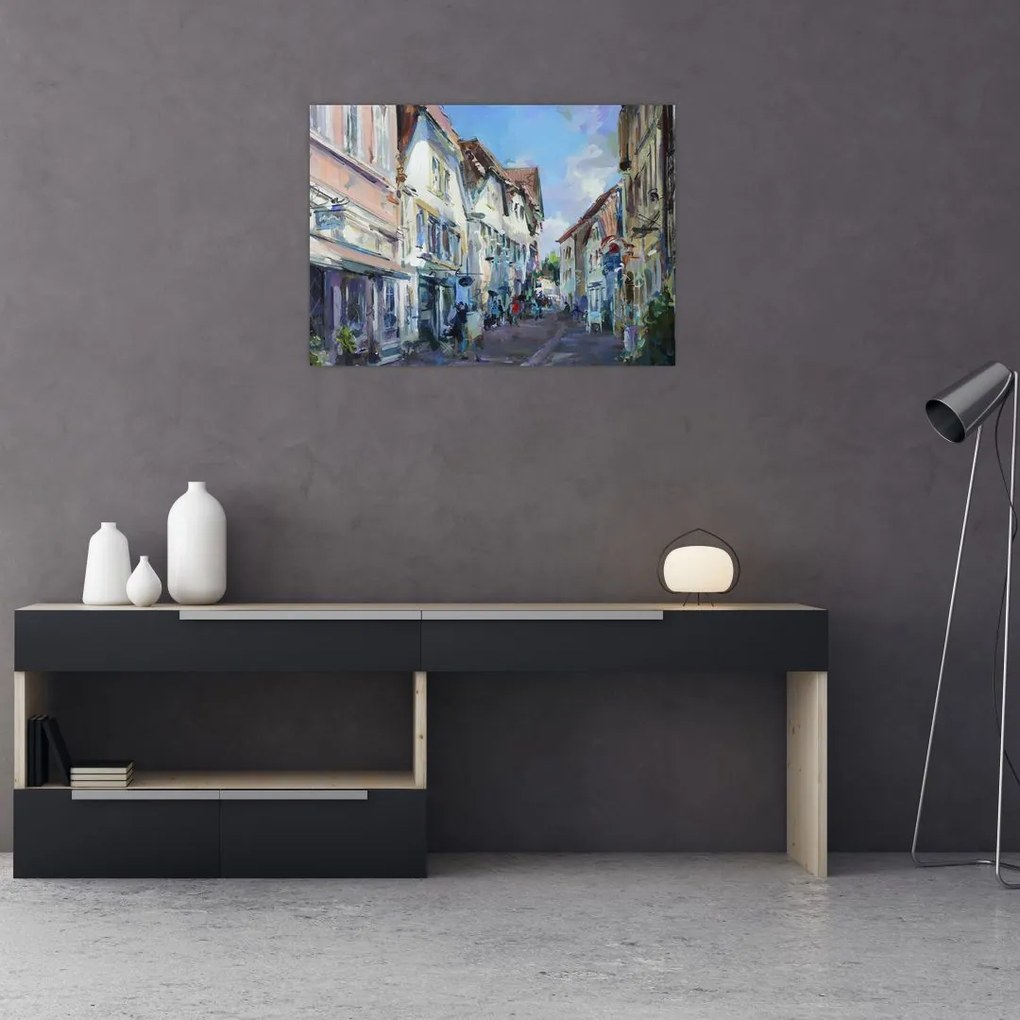 Tablou - Strada orașului vechi, pictură acrilică (70x50 cm)