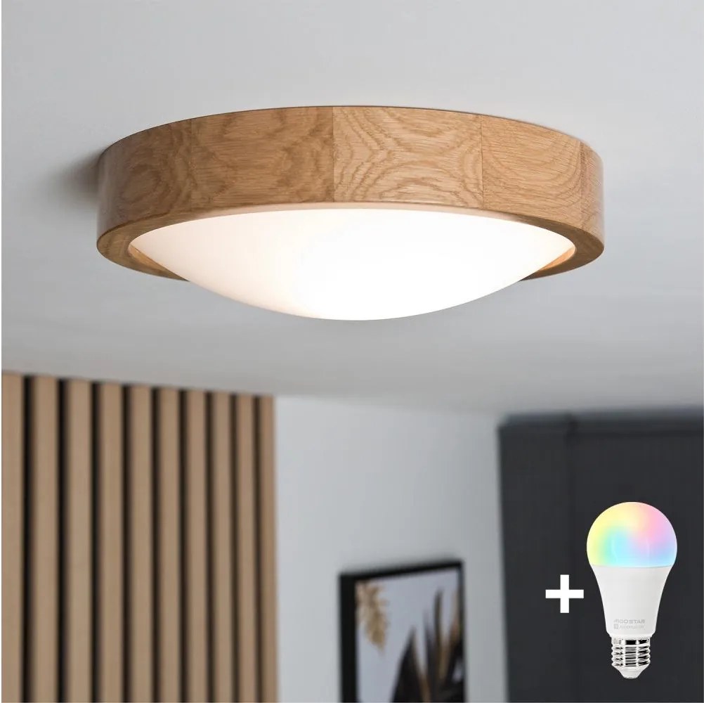 BRILAGI-LED RGBW Plafonieră reglabilă CARVALHO SLIM, 1xE27/12W/230V, Wi-Fi, stejar natural, diametru 27 cm