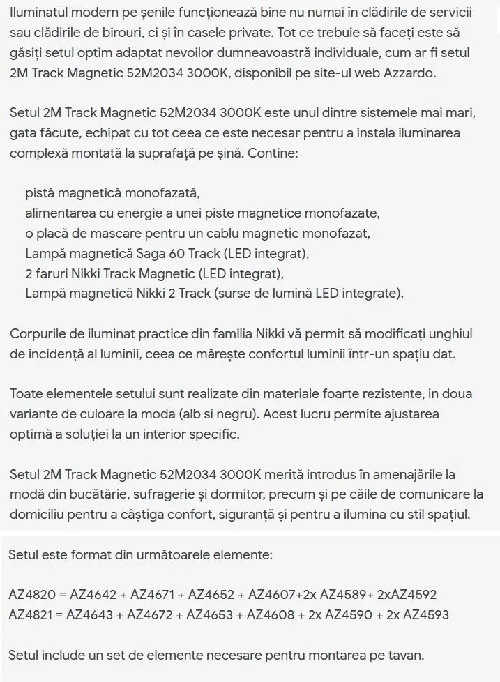 Set 2m sina magnetica monofazata cu iluminat inclus Alfa 52M2034WH alb, 3000K