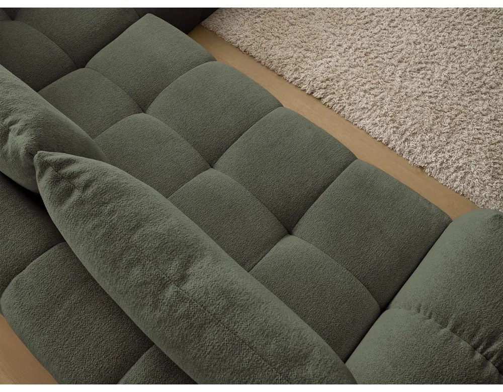 Colțar verde extensibil/cu spațiu de depozitare cu tapițerie din chenille (cu colț pe partea dreaptă/în formă de ”L”) Everest – Bobochic Paris