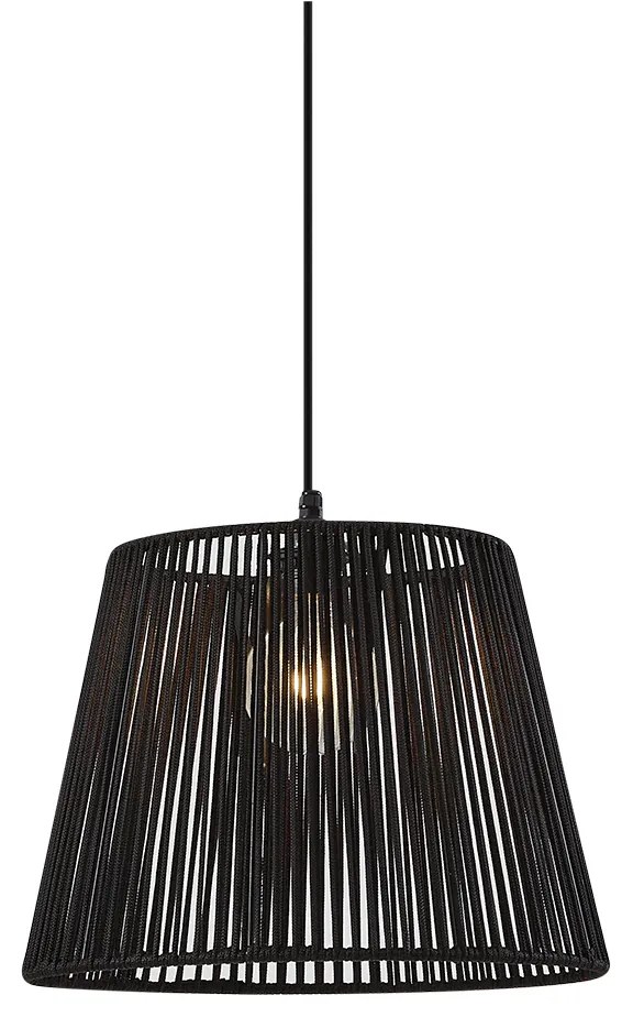 Lampa suspendată de exterior neagră cu abajur din frânghie neagră IP44 - Cava
