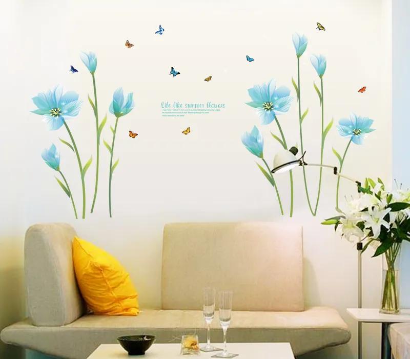Autocolant de perete „Flori albastre pal” 105x185cm