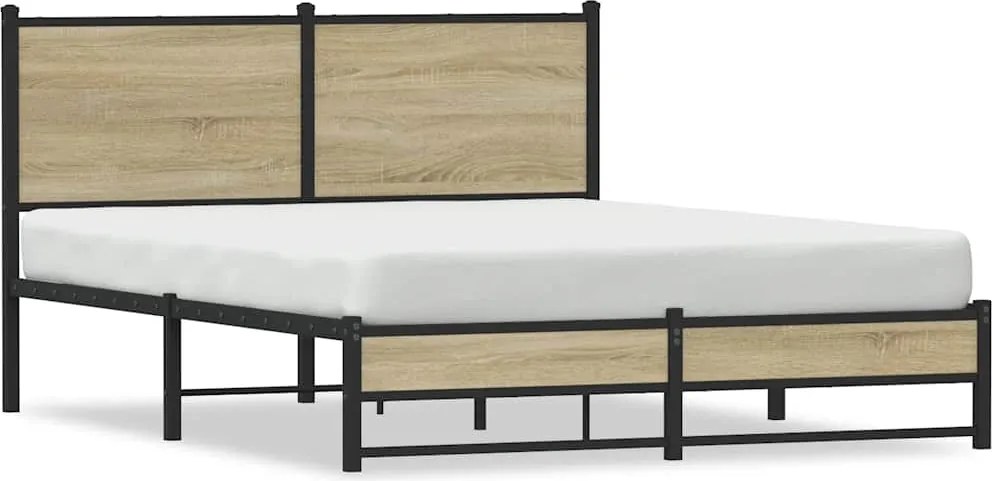 vidaXL Cadru de pat metalic fără saltea, stejar sonoma, 150x200 cm