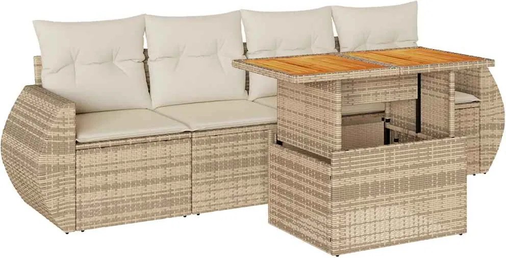 vidaXL Set canapele de grădină cu perne, 5 piese, bej, poliratan