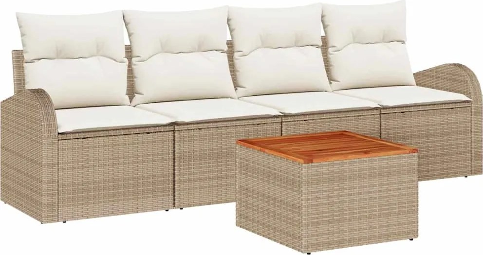 vidaXL Set de canapele pentru grădină 5 pcs Bej și crem poliratan