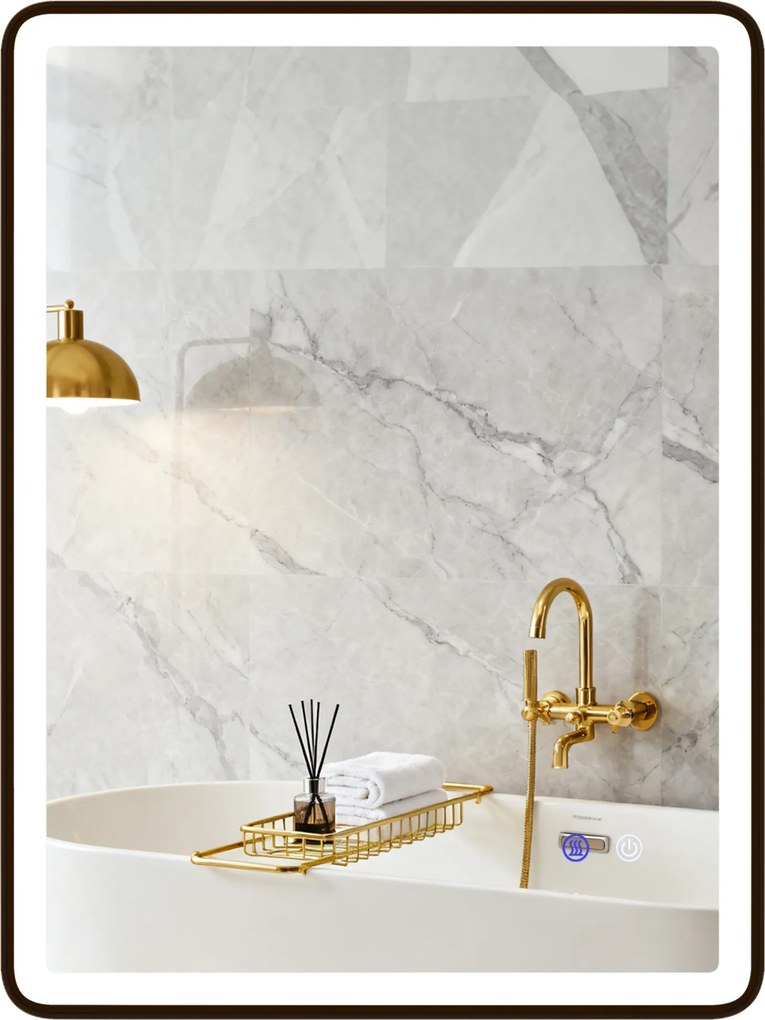 HOMCOM Oglindă baie LED Anti-aburire Oglindă machiaj dimabilă cu iluminare 80 x 60 cm Ramă neagră | Aosom Romania