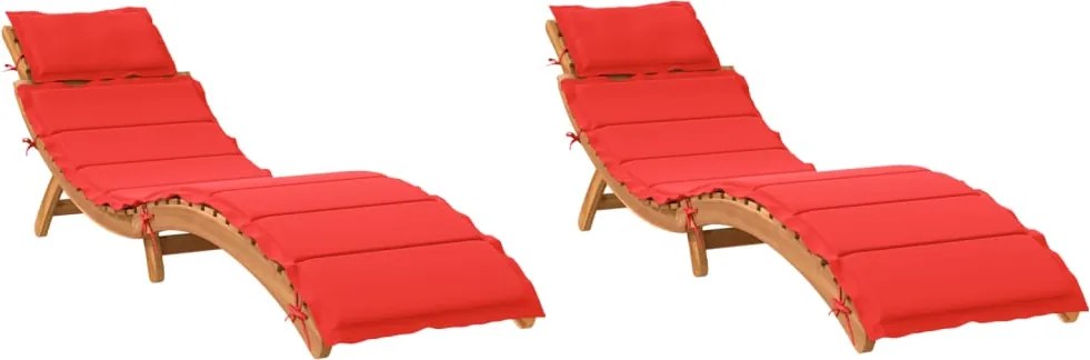 vidaXL Șezlonguri cu perne, 2 buc., roșu, lemn masiv de acacia