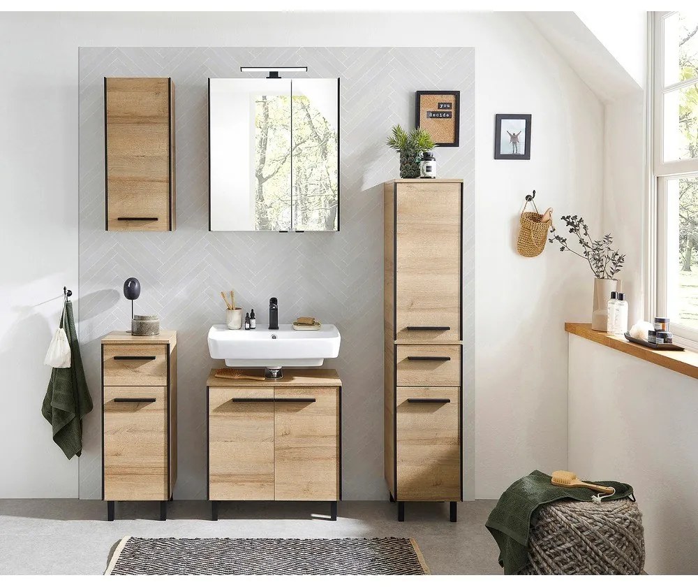 Dulap sub chiuvetă în culoare naturală suspendat cu aspect de lemn de stejar 53x60 cm Quickset 395 – Pelipal