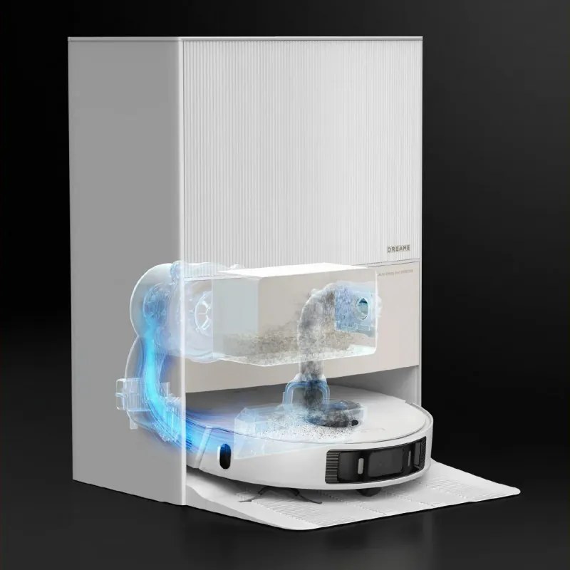 Robot aspirator cu autogolire Dreame L20 Ultra Complete, 5300 Pa, 5200 mAh, 75W, Pana la 300m², Cartografiere 3D, Senzor LDS, Uscare mop, Autonomie pana la 210 min, Alb