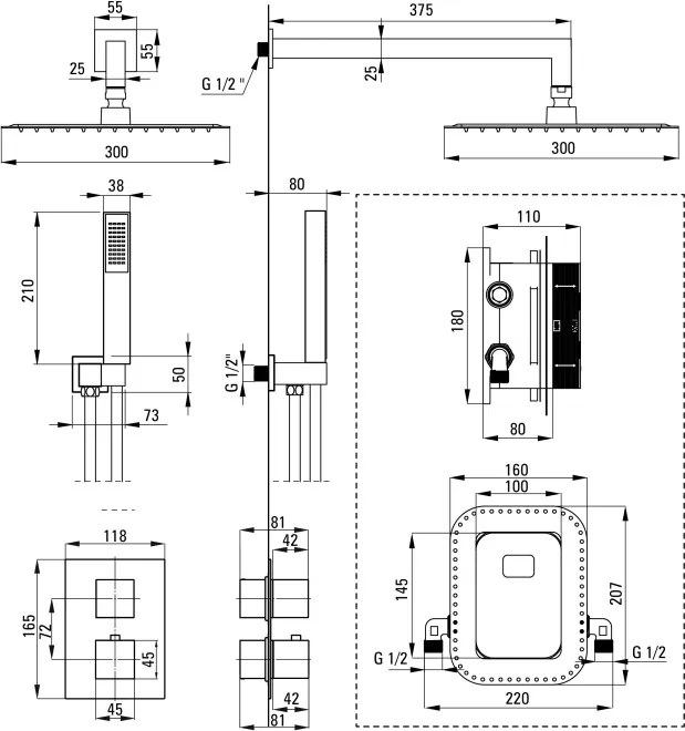 Therm Set de duș cu montare îngropată, cu BOX cu termostat BXYZ0EAT