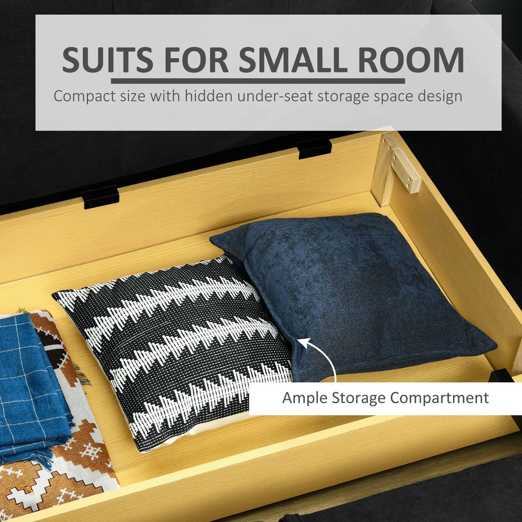 HOMCOM Canapea Extensibila 2 Locuri cu Spațiu de Depozitare Design 2 în 1 pentru Salon Sufragerie Dormitor | Aosom Romania