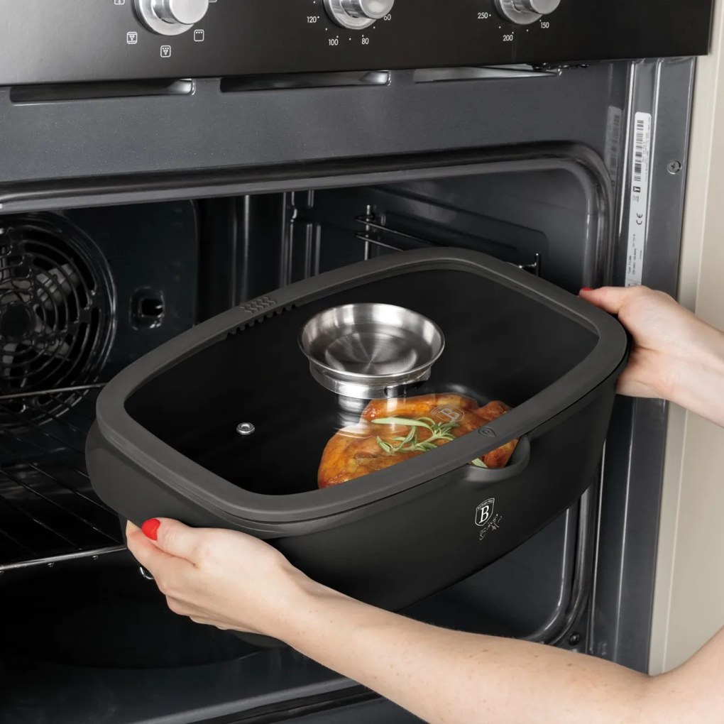 Oală tip roaster cu capac 6 L Berlinger Haus Anthracite Collection BH 8771, antiaderentă, ideală pentru cuptor, fripturi sau preparate lent