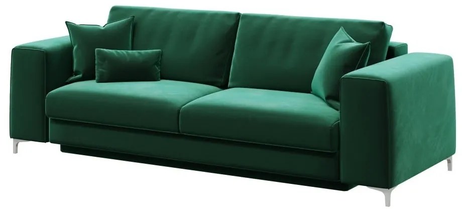 Canapea extensibilă din catifea devichy Rothe, 256 cm, verde închis