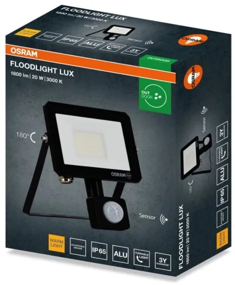 Osram - Proiector LED cu senzor FLOODLIGHT, 20 W, 230 V, 3000 K, IP65