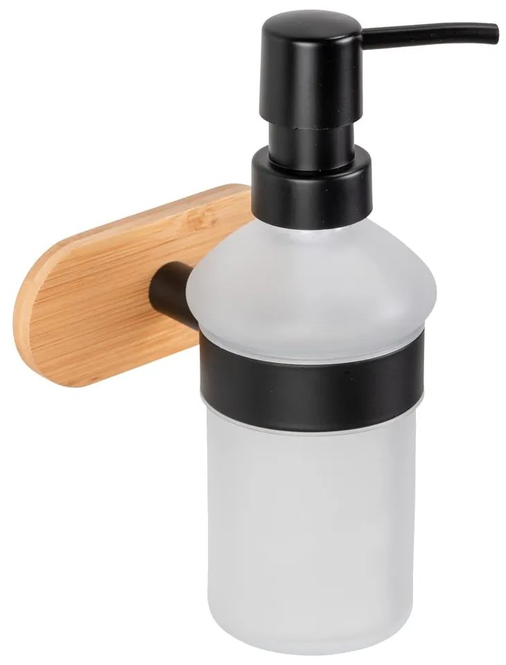 Dozator de săpun lichid negru/în culoare naturală autoadeziv din sticlă 300 ml Orea Bamboo – Wenko