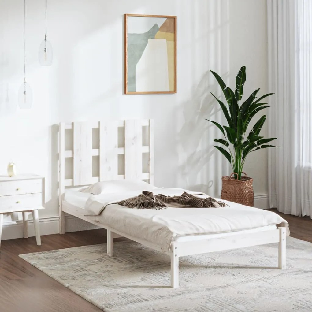 3105561 vidaXL Cadru de pat Small Single 2FT6, alb, 75x190 cm, lemn masiv