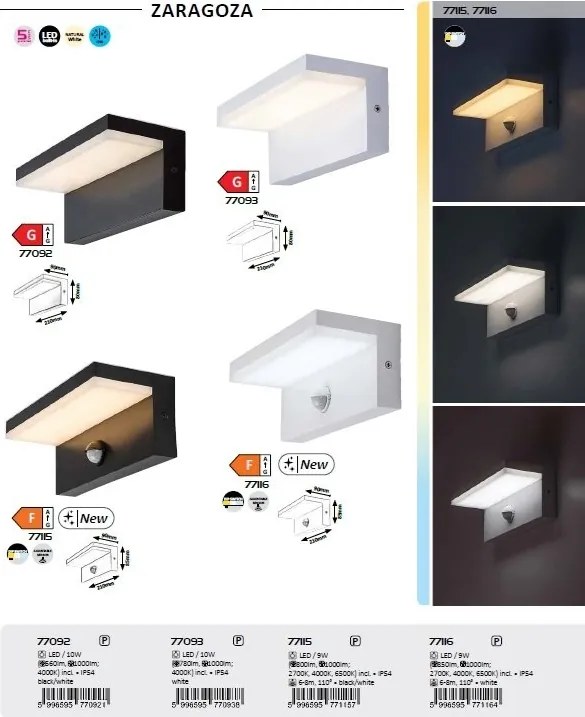 Aplica LED iluminat exterior cu senzor IP54 Zaragoza negru