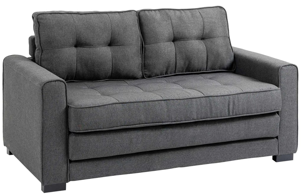 HOMCOM Canapea Extensibilă Pat de 2 Locuri Canapea din Material Textil cu Funcție de Pat Set de Canapele Tip Poliester Lin Lemn Cauțiucat Gri 147,5 x 75 x 85 cm | Aosom Romania