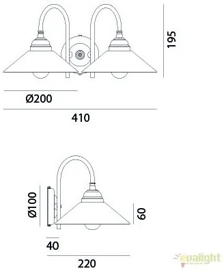 Aplica de perete rustica cu 2 brate, fabricata manual Tabia 212.20.OV