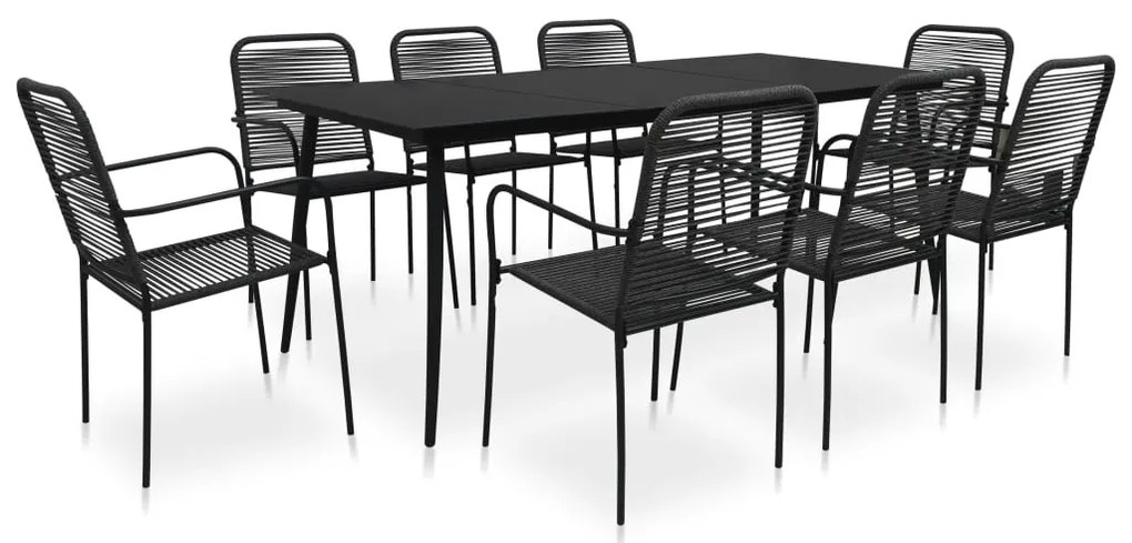 vidaXL Set mobilier de grădină, 9 piese, negru, sfoară bumbac și oțel