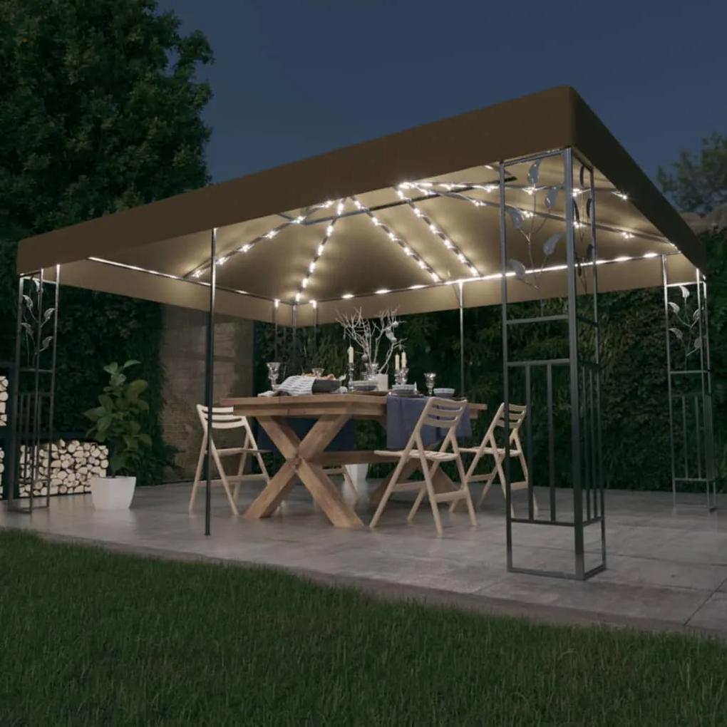 Pavilion cu acoperis dublu  lumini LED, gri taupe, 3x4m