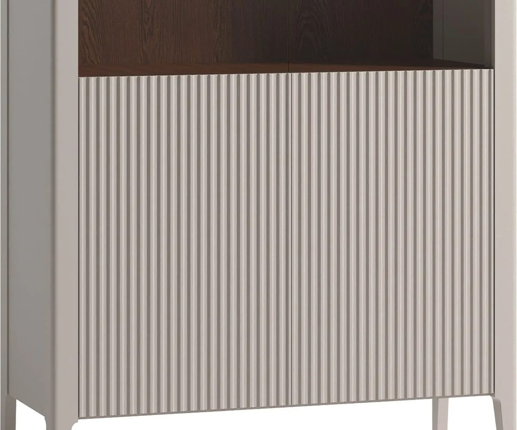 Vitrină lemn masiv nuc Napoli Crem/, 102 × 40 × 202 cm