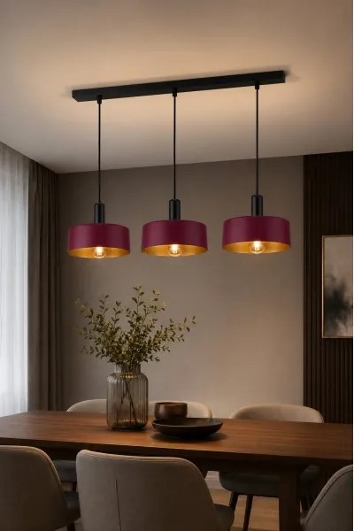 Lustră pe cablu HAKI 3xE27/60W/230V vișinie/neagră
