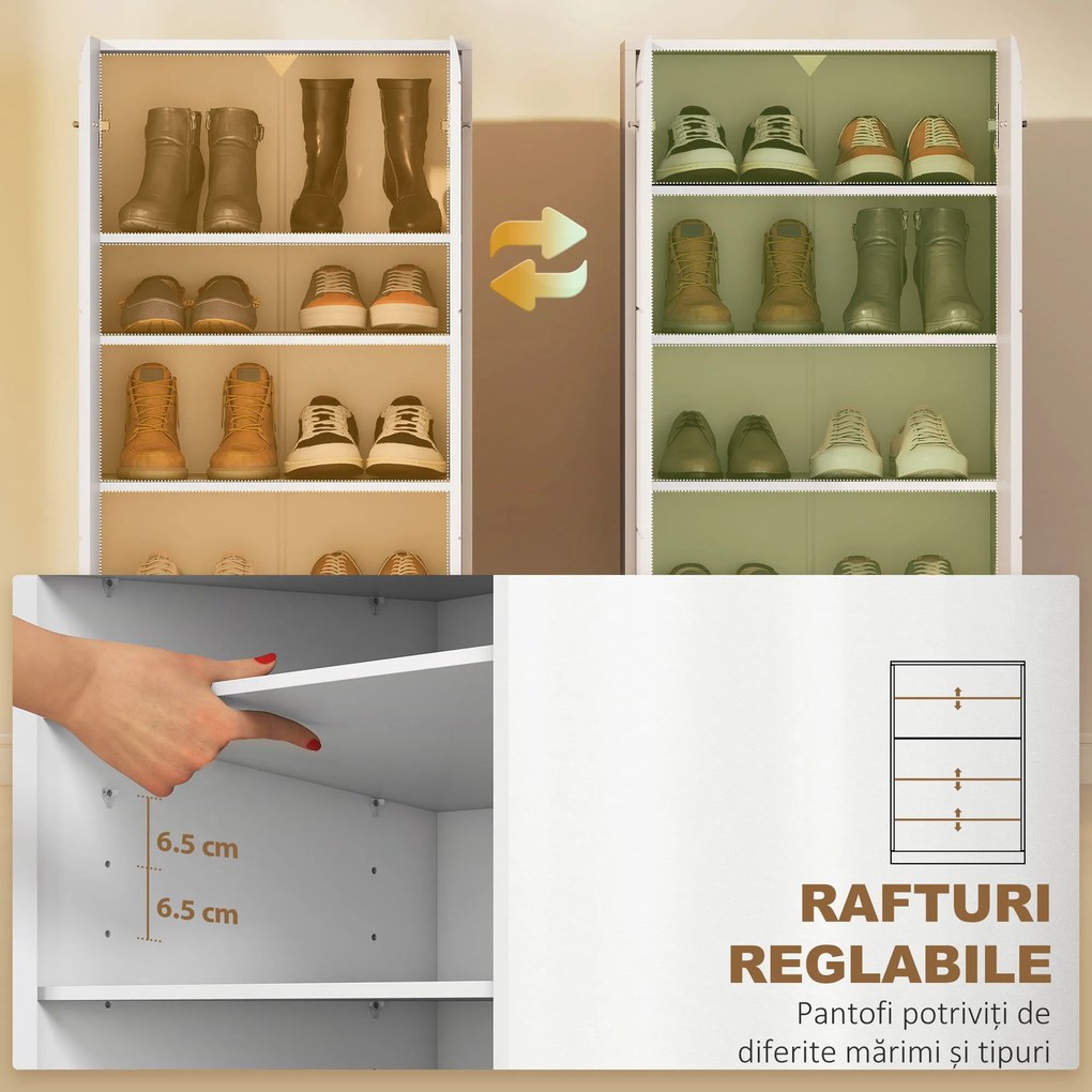HOMCOM Dulap pentru Pantofi Lucios, Mobilier Modern cu Rafturi Reglabile pentru Hol, Coridor, Capacitate 10 Perechi, Alb | Aosom Romania