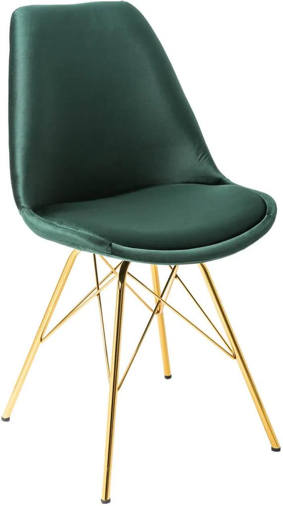 Scaun verde din catifea cu picioare metalice Scandinavia Chair Retro Dark Green Gold | INVICTA INTERIOR