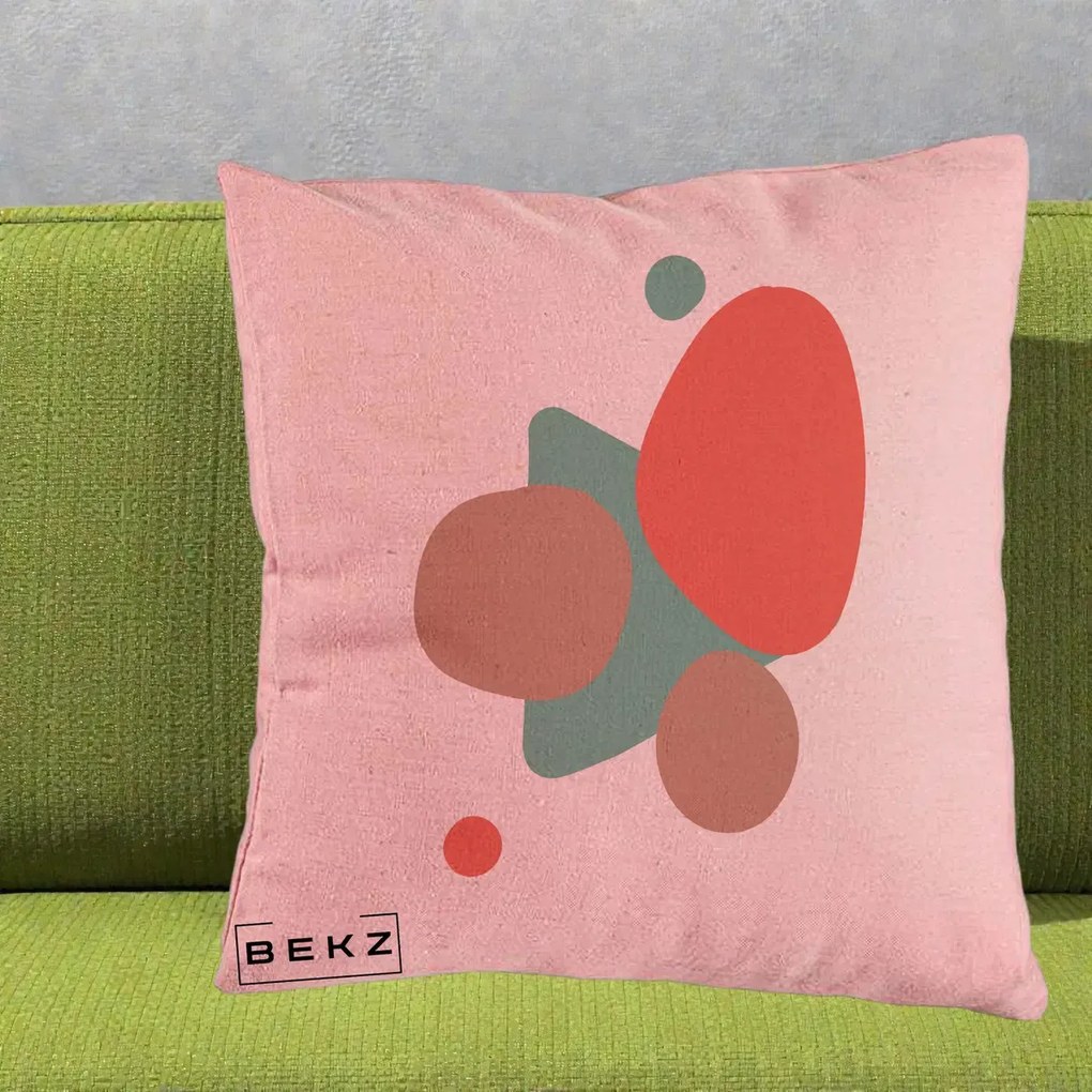 Perna Decorativa Abstract Forme Coral Turcoaz, 40x40 cm, Roz, Husa Detasabila, Perna Inclusa, BEKZ®