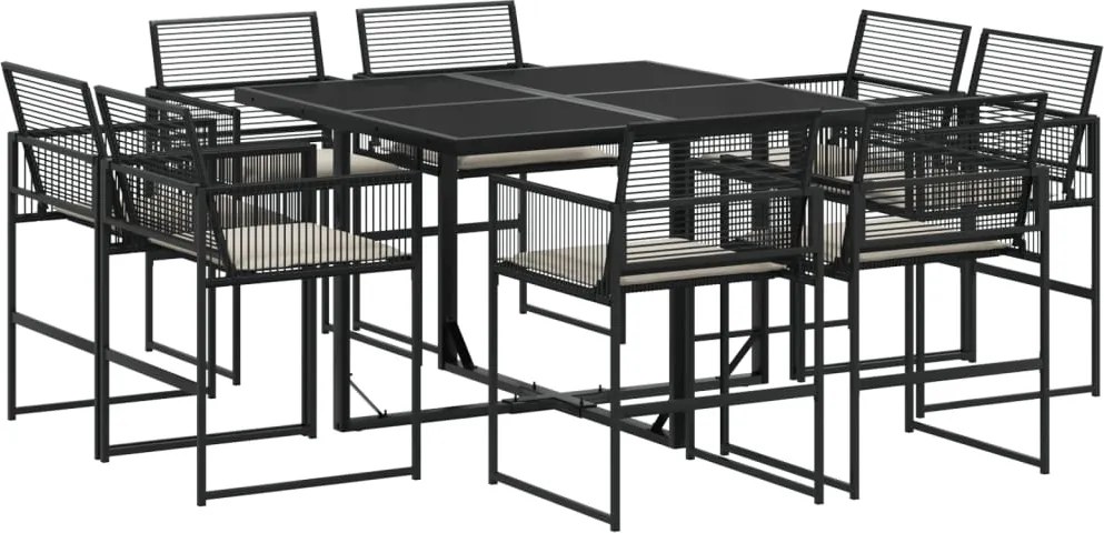 vidaXL Set mobilier de grădină cu perne, 9 piese, negru, poliratan