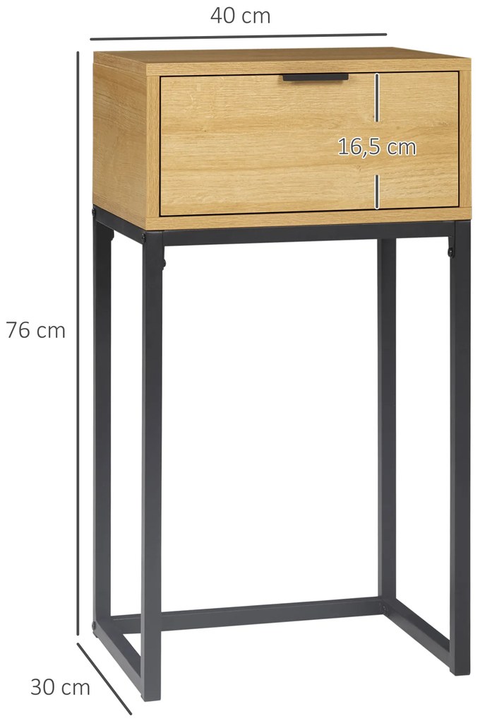 HOMCOM Măsuță auxiliară cu sertar Măsuță auxiliară modernă cu picioare din oțel pentru hol, living 40x30x76cm Natural | Aosom Romania
