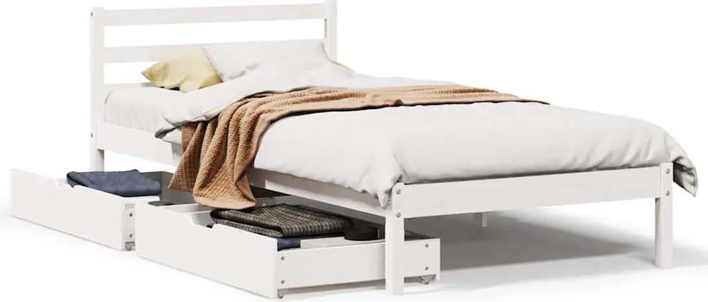 vidaXL Cadru pat fără saltea, alb, 90x190 cm, lemn masiv de pin