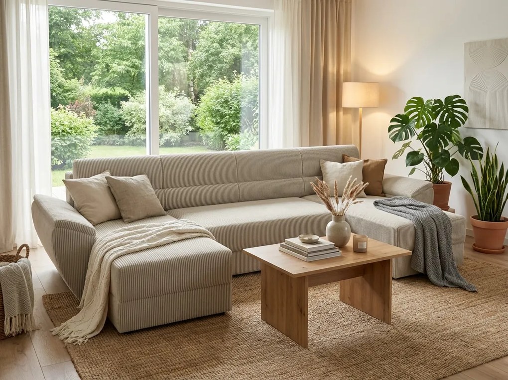 Coltar extensibil in forma de U TAVERO 321x140 cm, bej deschis