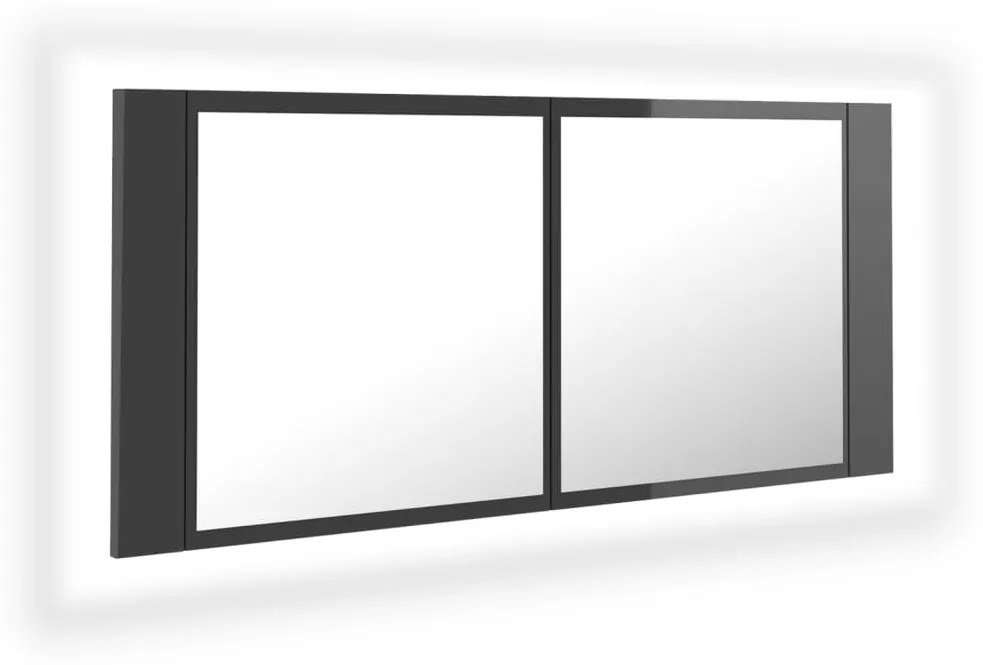 804987 vidaXL Dulap de baie cu oglindă & LED, gri extralucios 100x12x45 acril