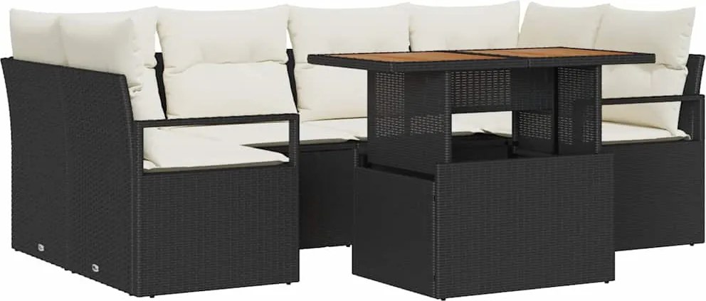 vidaXL Set de canapele pentru grădină 7 pcs Negru Rattan poli