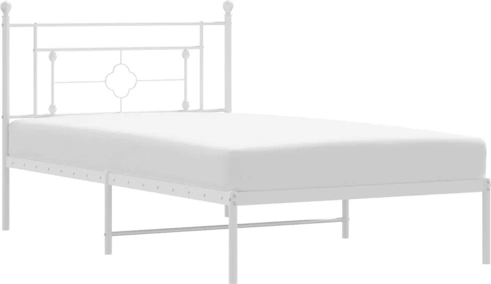 vidaXL Cadru de pat din metal cu tăblie, alb, 107x203 cm