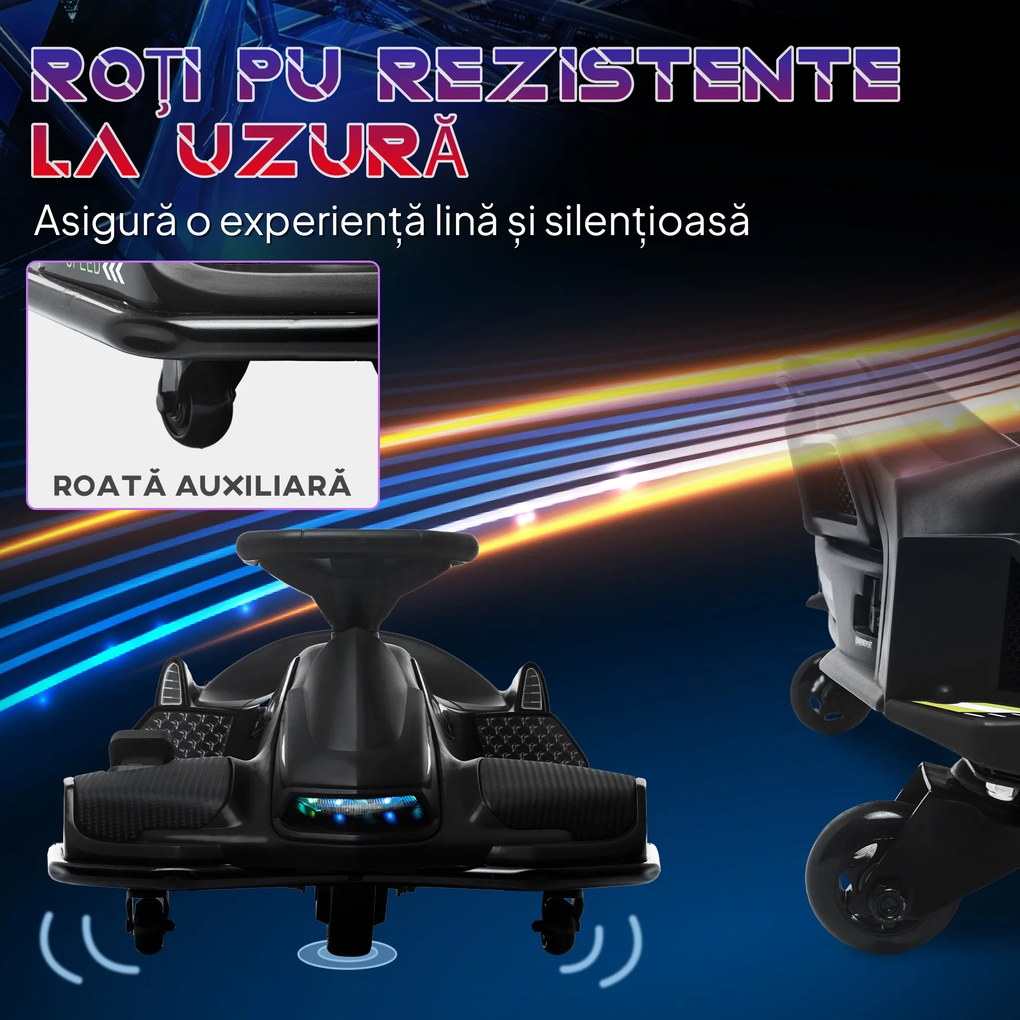 HOMCOM Go-Kart Electric pentru Copii cu Pedale, Pornire Lentă, Lumini, Muzică și Centură, 90x53x99 cm, Negru | Aosom Romania