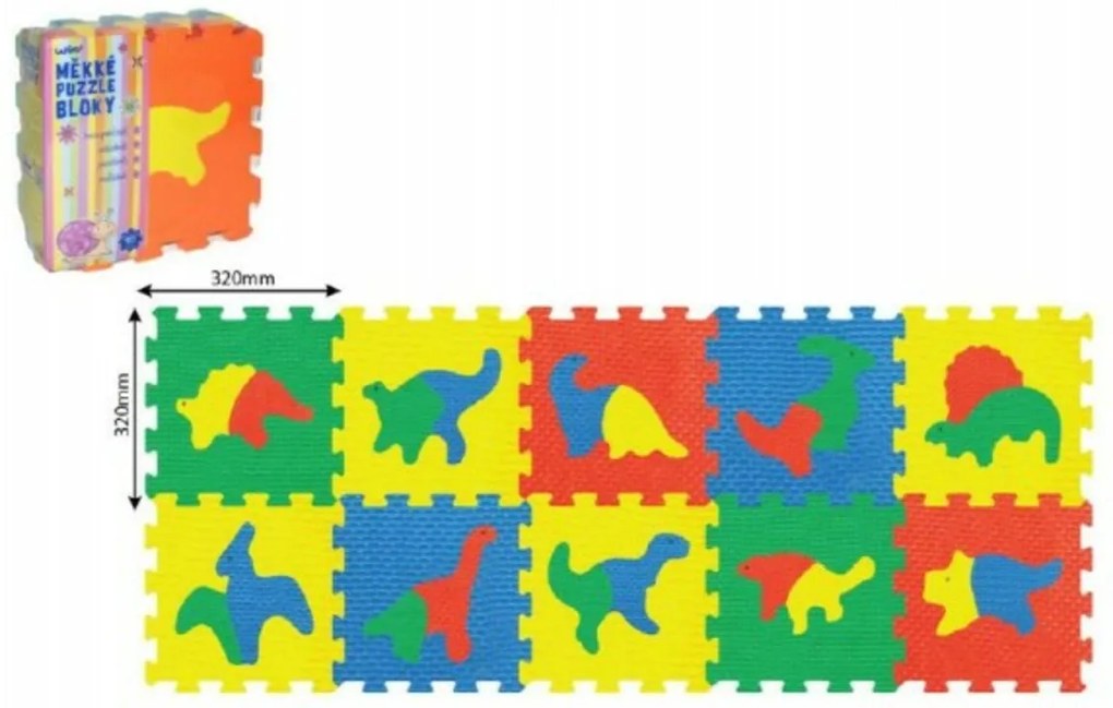 Puzzle din spumă Dinozauri 30x30cm 10 bucăți într-o pungă