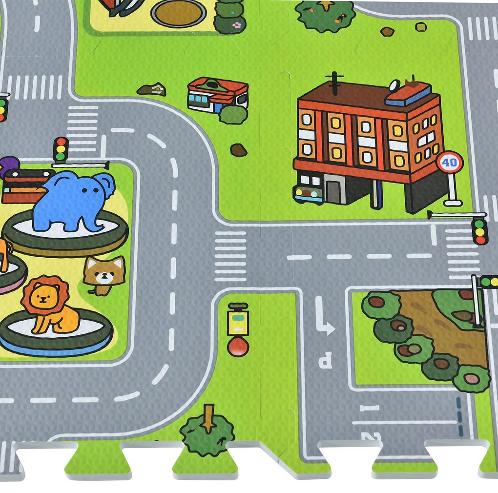 Covor de joacă sub formă de puzzle din 9 piese - strada