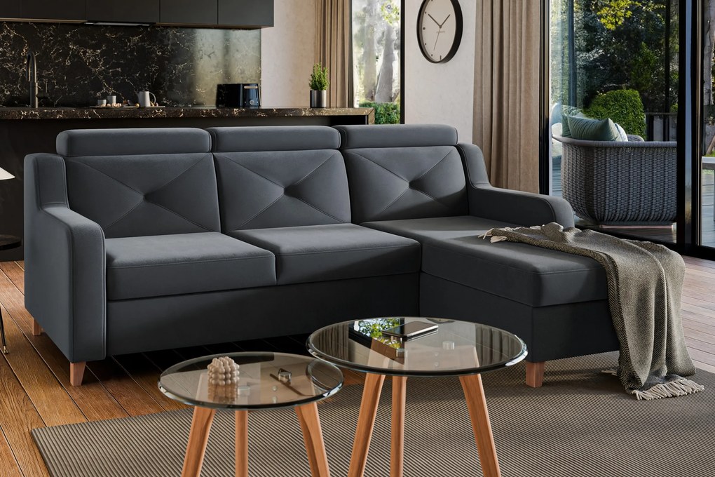 Colțar extensibil Laksaro pe dreapta - catifea gri Jasmine 96