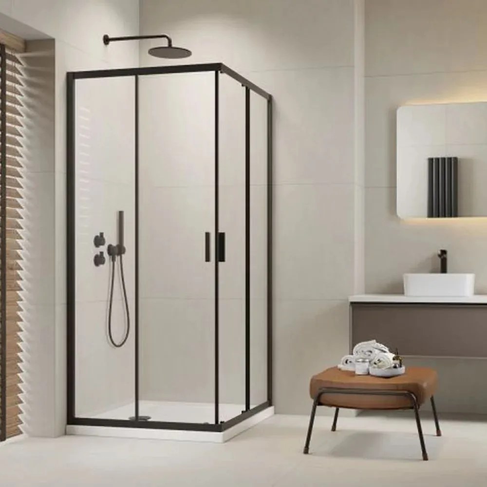 Cabina de dus dreptunghiulara cu usa glisanta Radaway Alienta 80x90 cm negru-transparent