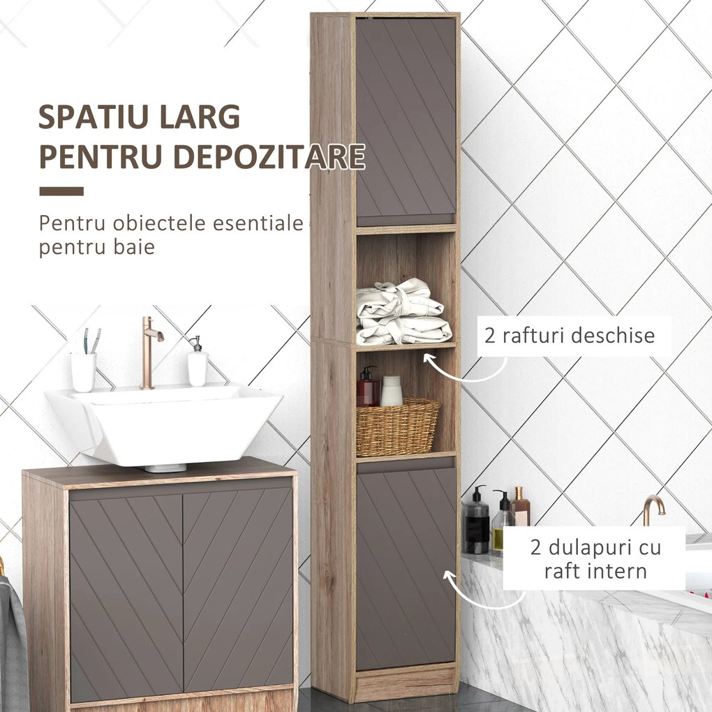 HOMCOM Dulap Baie Rafturi Reglabile Sertare PAL Stejar 30x24x170cm | Aosom Romania