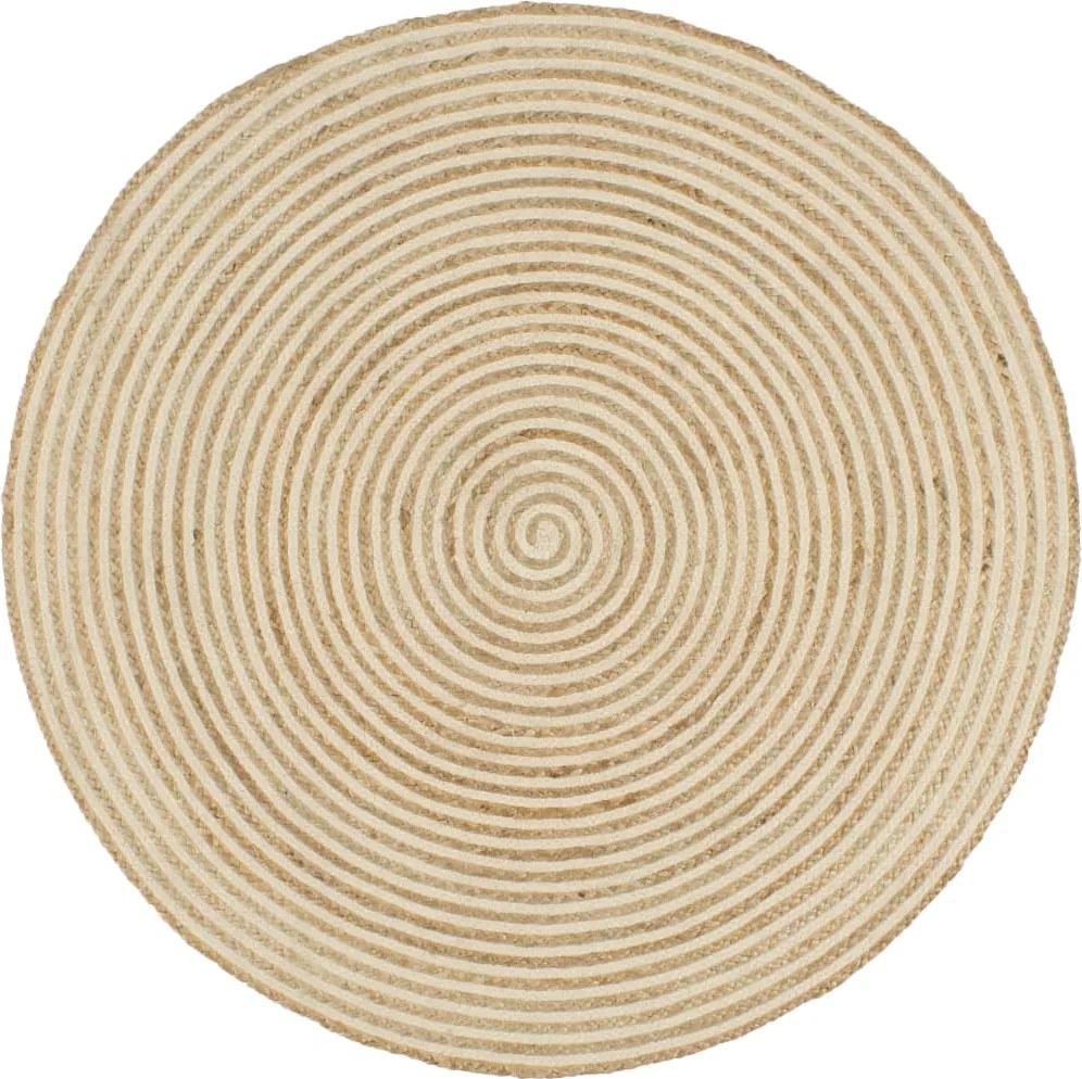 vidaXL Covor lucrat manual cu model spiralat, alb, 90 cm, iută