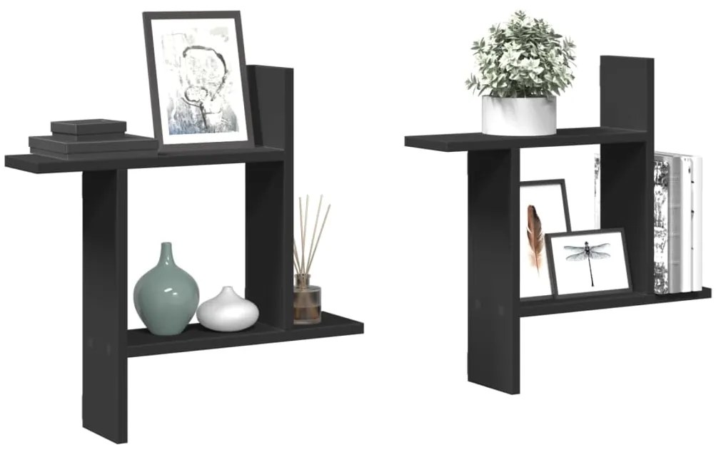 vidaXL Rafturi de perete, 2 buc., negru, 50x12x50 cm, lemn prelucrat