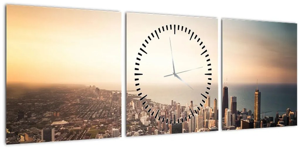 Tablou apusului de soare deasupa orașului (cu ceas) (90x30 cm)