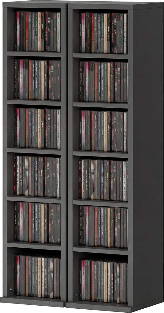 HOMCOM Set de 2 rafturi coloane dulap de depozitare CD-DVD 12 compartimente 21 x 22,5 x 88,5 cm capacitate 204 CD-uri negru | Aosom Romania